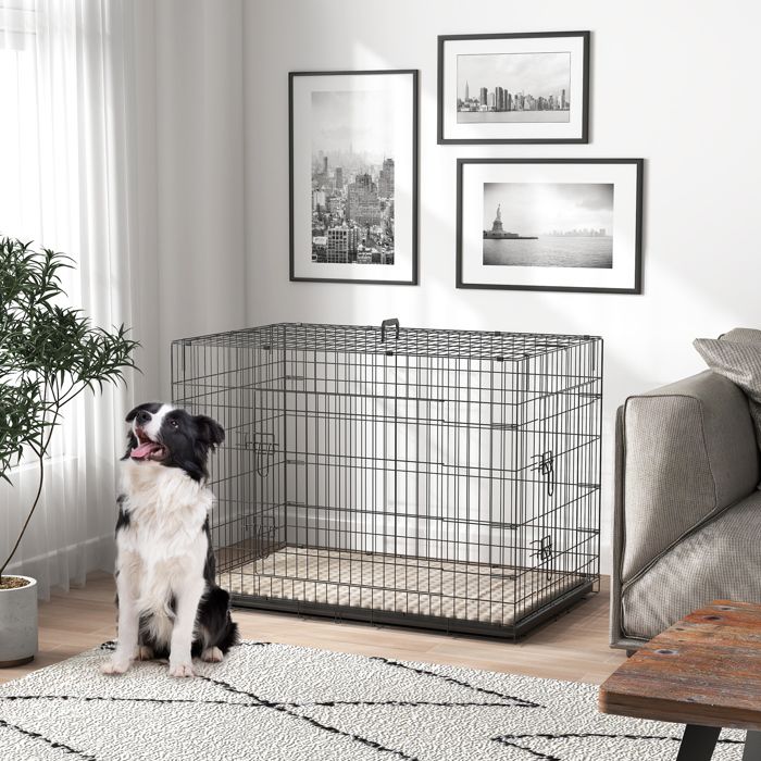 MOTHINESSTO3228-Cage caisse de transport pliante pour chien poignée plateau amovible coussin fourni 105 x 70 x 75 cm noir
