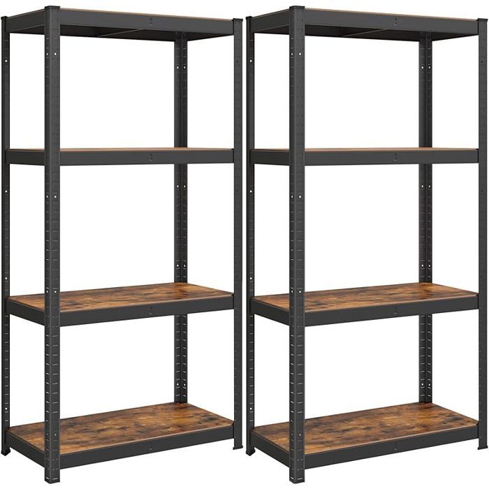 SONGMICS Lot de 2 Étagère de Rangement à 4 Niveaux 40 x 80 x 160 cm Capacité 520 kg Planches Réglables Style Marron Rustique + Noir