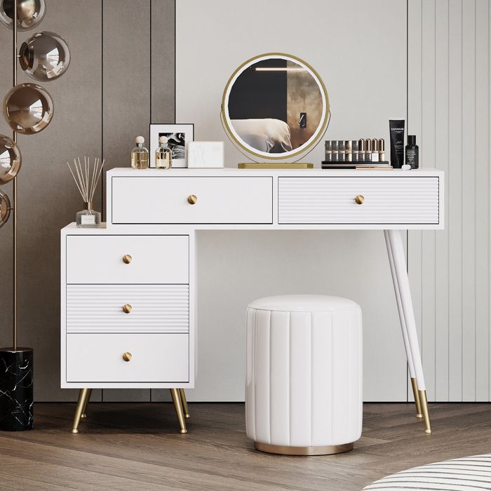 Coiffeuse avec miroir LED tactile 3 couleurs 100x40x78 cm table maquillage blanche extensible 5 tiroirs meuble latéral réglable