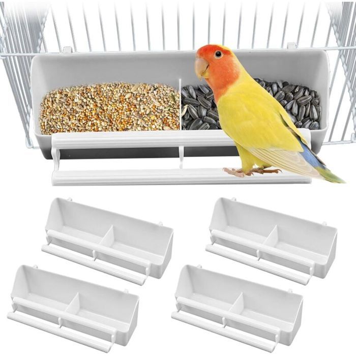 Lot 4 mangeoires oiseaux colonne nourriture avec support accessoires suspension cage pour perroquets