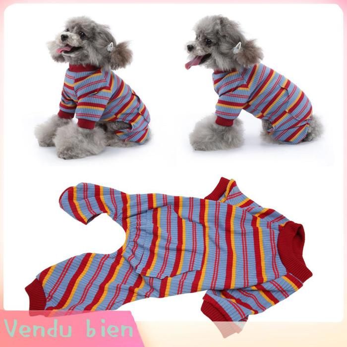 Garosa Pyjamas rayés pour chiens Pyjama rayé pour chien élégant classique doux respirant 4 pattes body animalerie manteau S S