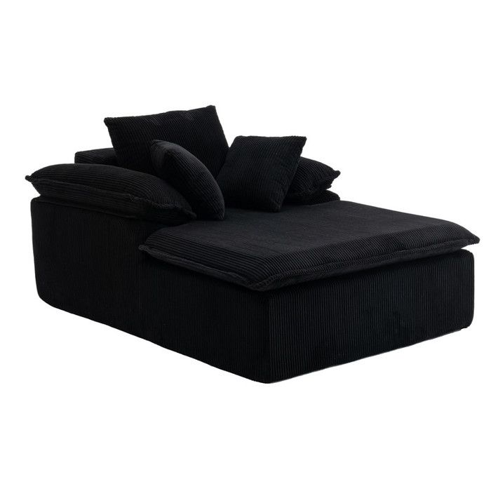 Canapé inclinable sans cadre hauteur 46cm fauteuil lecture confort avec larges accoudoirsvelours côtelé ergonomique - Noir