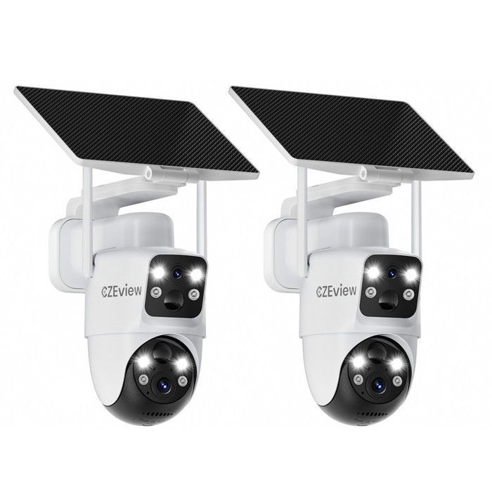 CZEview 4MP Caméra Surveillance sans fil WiFi solaire extérieure 360°PTZDouble objectif Vision nocturne couleurPIRWiFi2pièces