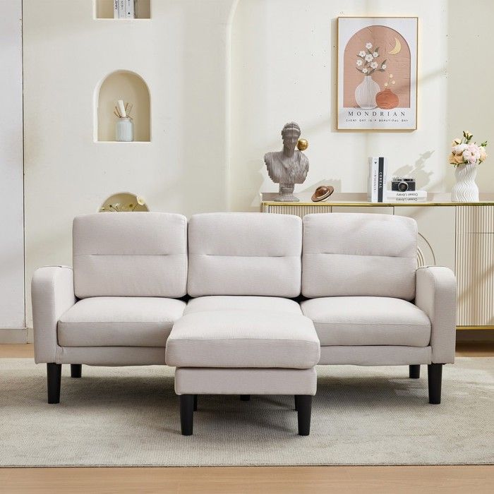Canapé dangle - MINIMAL - modulaire - tissu velours côtelé beige - 3 places avec méridienne - rangement intégré Canapé dangle - MINIMAL - modulaire - tissu velours côtelé beige - 3 places avec méridienne - rangement intégré