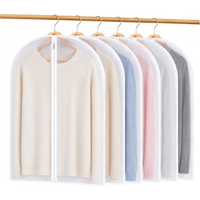 6PCS Housse Vetements à Suspendre Semi Transparentes Housse Vetement avce Zip Protection pour Chemise Costumes Bnc 60x80cm