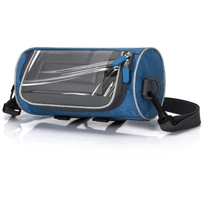 Sacoche De Guidon Vélo Étanche Avec Écran Tactile 61 Pouces Modèle 23x14 cm Bandoulière Amovible PVC Oxford Bleu Clair