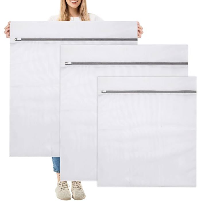 3 Filets à Linge pour Machine à Laver Grande Taille 50 x 60 cm et 80 x 90 cm pour Couettes et Rideaux Fermeture Éclair