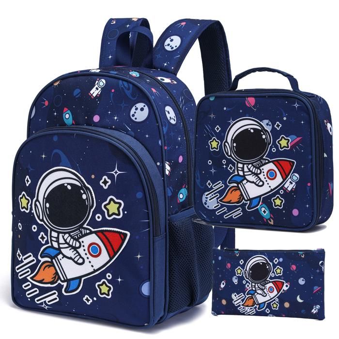 XJYDNCG 3Pcs Cartable Primaire Garçon Sac à Dos Enfant Confortable Sac Scolaire Motif Espace - Bleu Marine
