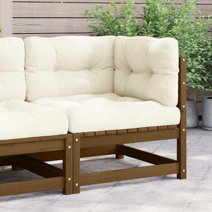 Brun Canapé dangle de jardin avec coussins crème Bois de pin massif - Siège de balcon LV66876