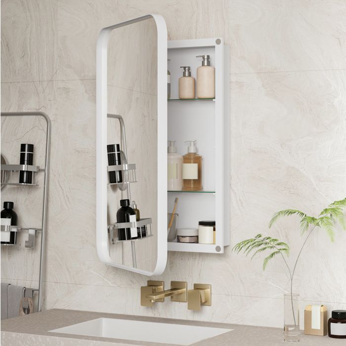 Meuble Miroir Armoire à Pharmacie avec 1 Porte 2 Étagères Réglables Montage Mural ou Encastré Salle de Bain 76×12×51 cm
