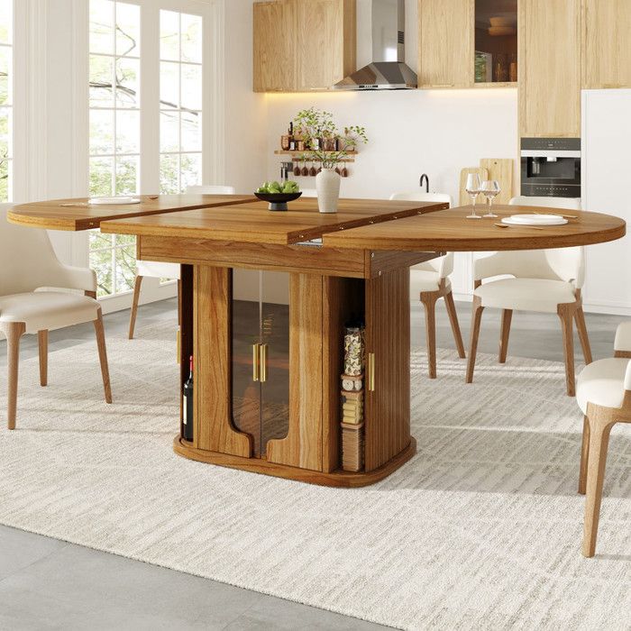 Zitty Table à manger extensible ronde à ovale table de cuisine couleur noyer avec rangement 118-158 cm