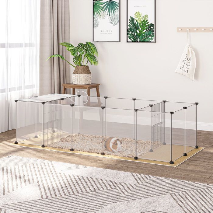 Parc DIY pour animaux 20 panneaux + tapis pour cochons dInde et lapins 175x70x45cm blanc