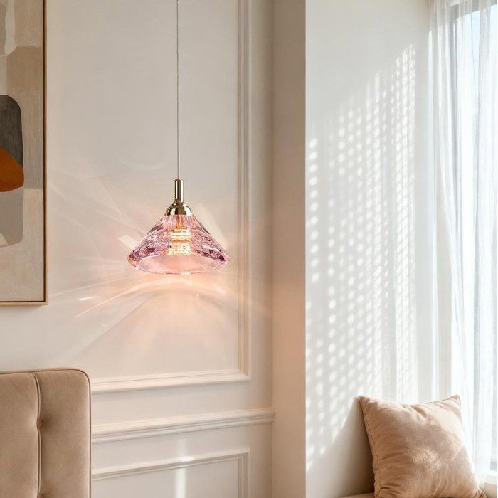 iDEGU LED Moderne Suspension Luminaire - Cristal Rose - Design Chapeau - 17cm*16cm