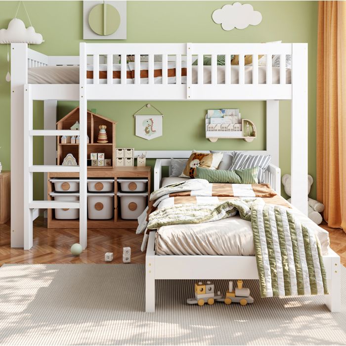 ELVORIN Ensemble lit surélevé et lit simple modulables 90 x 200 cm blanc sommiers inclus sans matelas