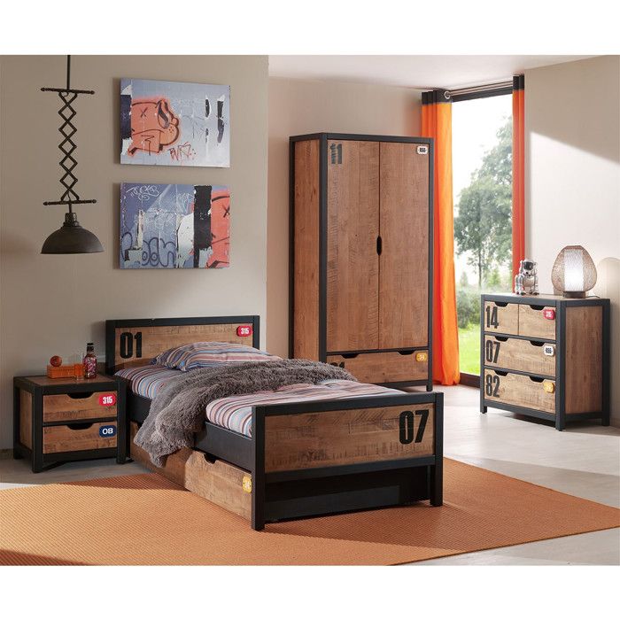 TCHAD - Chambre Complète 90x200cm + Armoire 2 Portes TCHAD - Chambre Complète 90x200cm + Armoire 2 Portes