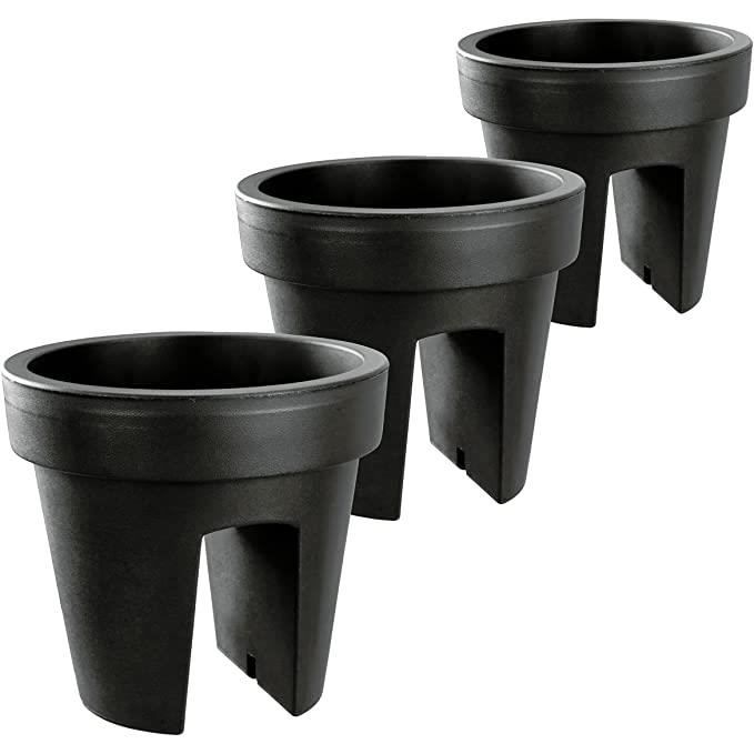 Lot De 6 Jardinières Balcon Aspect Rotin - Anthracite - Avec Indicateur D'Eau
