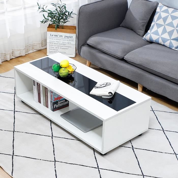 Table De Basse Blanc Noir 116 51 5 35cm Achat Vente Table Basse Table De Basse Blanc Noir Cdiscount