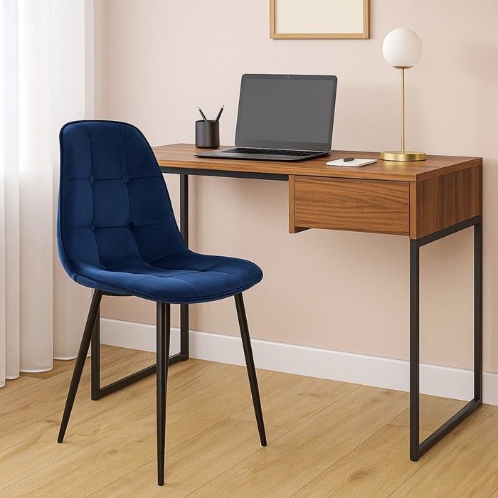 CHAISE DE CUISINE / SALON BLEU MARINE AVEC CAPITONNAGE - REVÊTEMENT EN TISSU VELOURS
