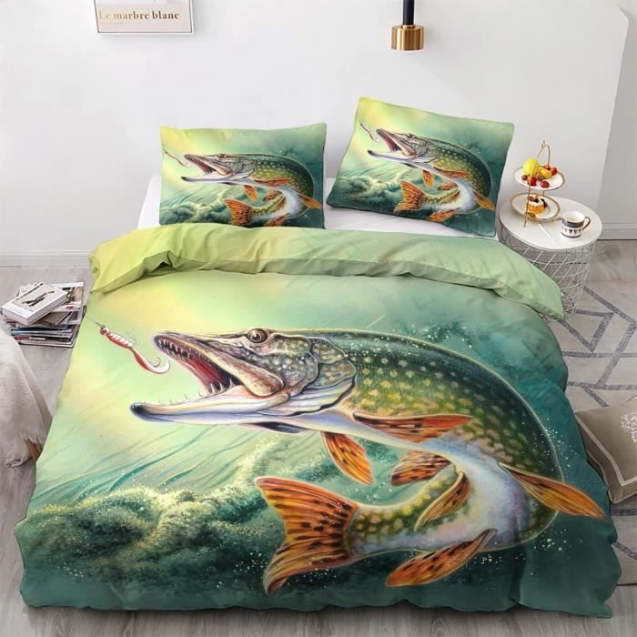 Poisson Brochet Housse De Couette 220X240 Chasse Pêche - Parure De Lit