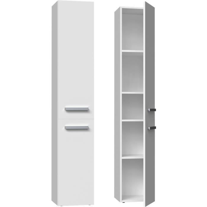 Armoire Salle De Bain Nel III 31x174x30 Cm - Blanche, 2 Portes Avec étagère Et Panier à Linge - Meuble De Rangement étroit Pour Petits Espaces