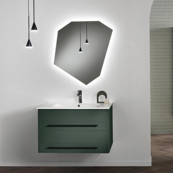 Meuble de salle de bain suspendu 70 cm Verde Alga en mélamine ZOE