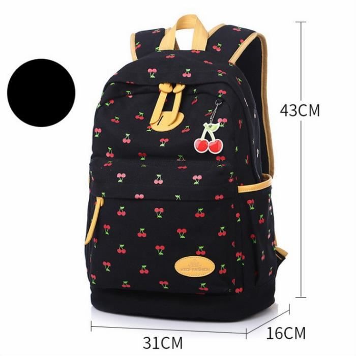 Sac a dos Cerise Cartable Fille scolaire Fille College Lycee Sac a bandouliere Sac de Voyage Pique nique Noir Noir Cdiscount