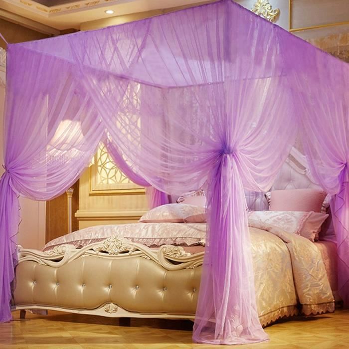 Moustiquaire en maille pour intérieur et extérieur Moustiquaire grise pour lit Décoration de chambre à quatre coins Gris Élégants rideaux de lit 