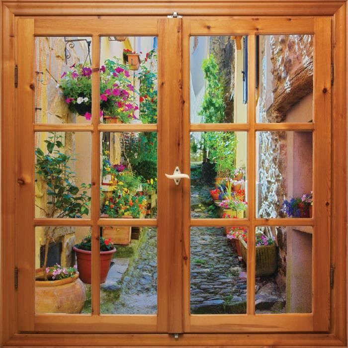 Stickers fenêtre trompe l'oeil Ruelle fleurie 5x5100x100cm Cdiscount Maison Stickers fenêtre trompe l'oeil Ruelle fleurie 5x5100x100cm Cdiscount Maison