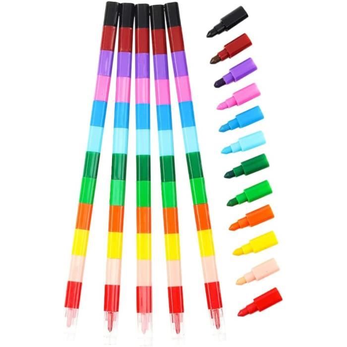 12 Pièces Crayons de Couleurs Empilables pour Enfants, pour Petit