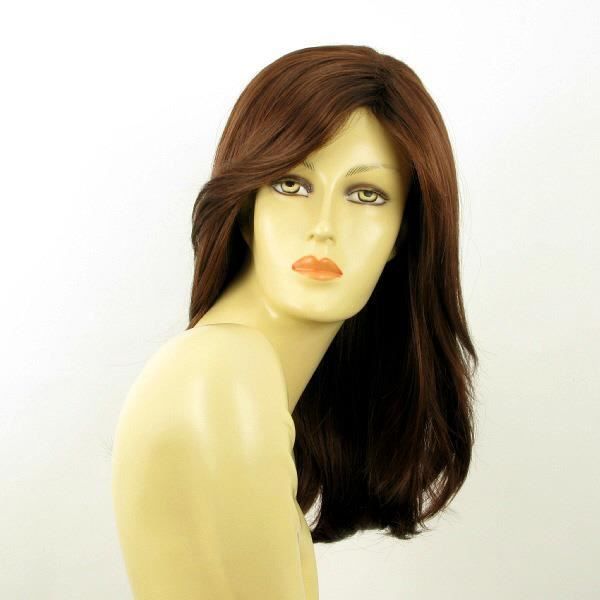 Perruque Synthétique ZELINDA Mi-longue - Châtain Cuivré Mèches Blond Clair, 60cm, Raie Libre, Neuf Avec étiquettes