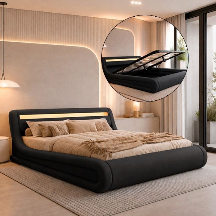 Lit coffre - Rodas - Noir - 150x190cm - 2 places - Design contemporain