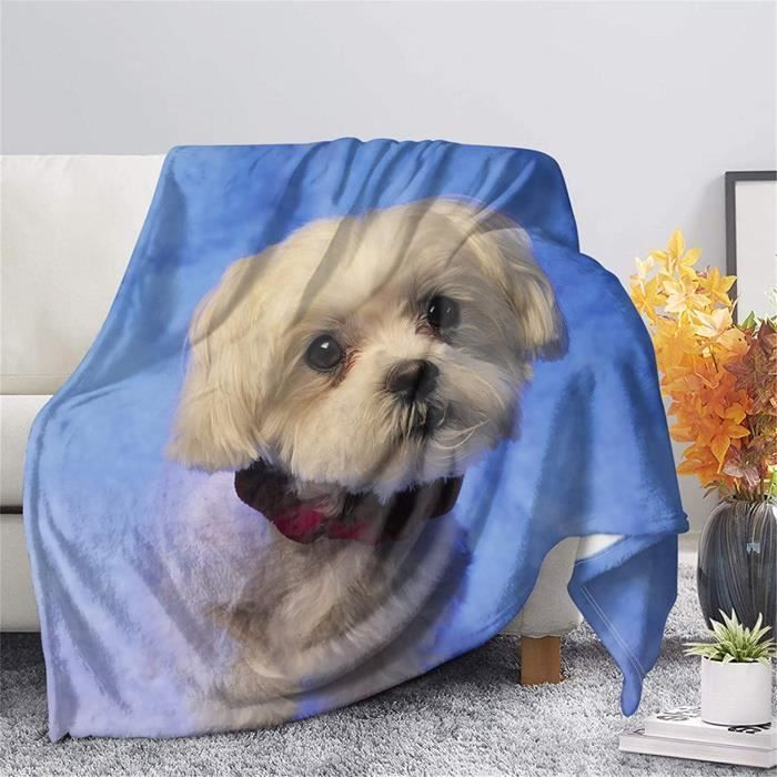 Couverture polaire sherpa pour chien 60x120cm Shih Tzu Multicolore et Bleu Legere et douce Cdiscount Puericulture Eveil bebe