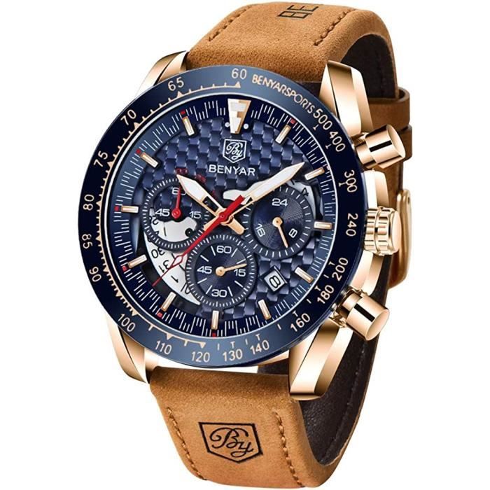 BY BENYAR Montre Homme Etanche Chronographe Lumineuses Classique