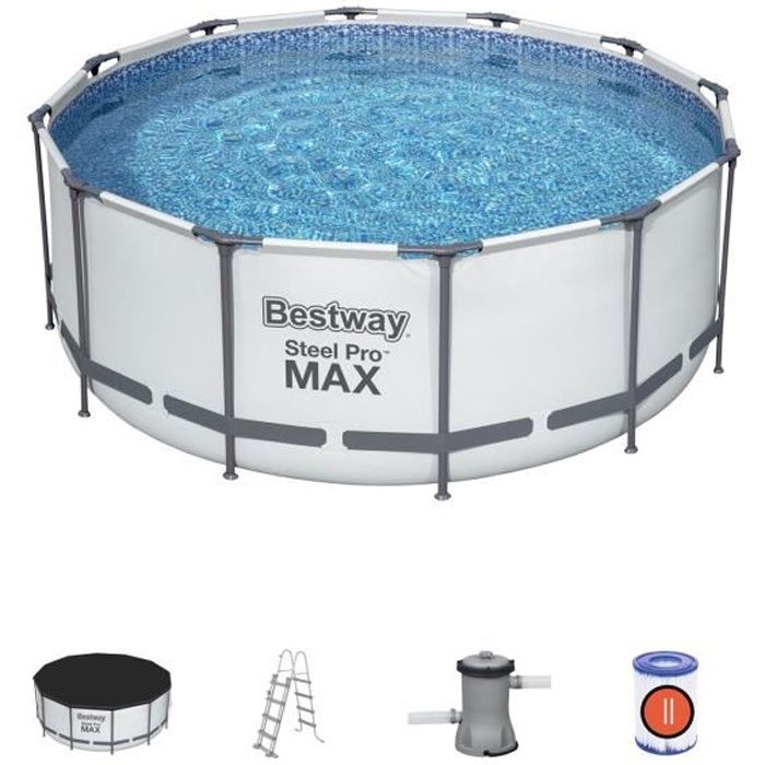 Kit Piscine hors sol tubulaire BESTWAY Steel Pro Max - 366 x 122 cm - Ronde (Livrée avec un filtre à
