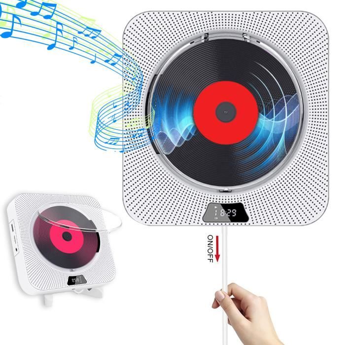 Lecteur CD Portable Bluetooth - Montage Mural Haut-parleurs HiFi intégrés - Home Audio Boombox - Blanc