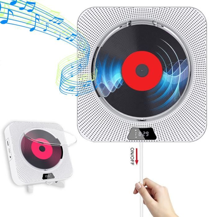 Lecteur Cd portable avec Bluetooth, lecteur de musique cd montable au mur  Audio domestique avec télécommande Radio Fm Haut-parleurs Hifi intégrés,  Prise casque Mp3 A