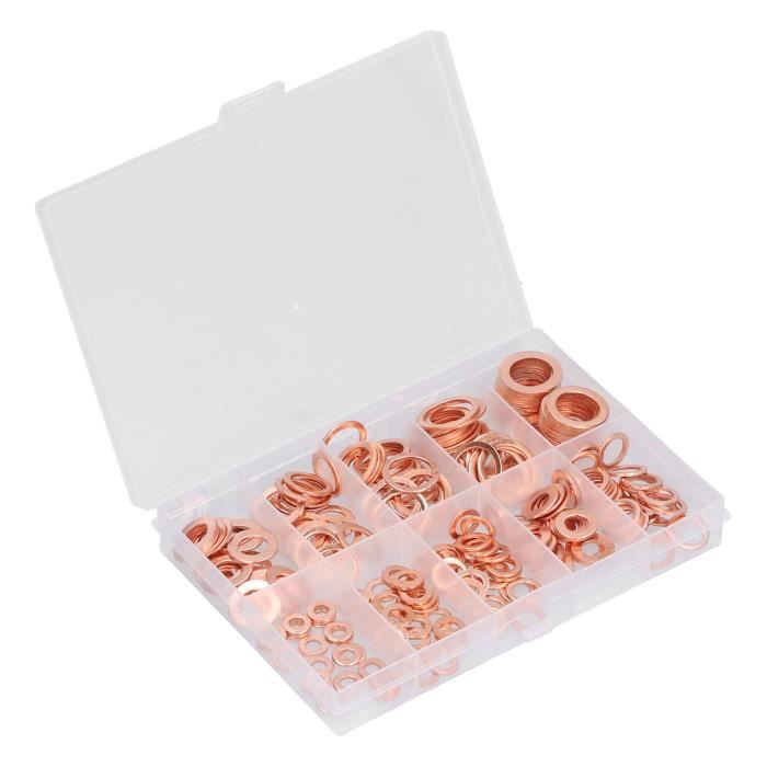 Lot De 200 Joints De Bouchon De Vidange D'huile, 9 Tailles En Cuivre Rouge, Rondelle D'écrasement De Bouchon De Vidange Rondelle D'étanchéité Plate, Bagues D' étanchéité, Ensemble De Joints