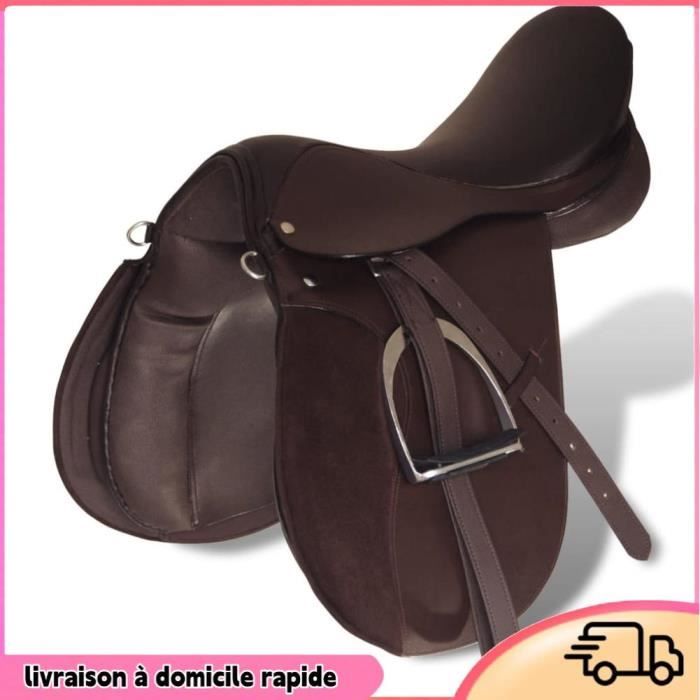 Meilleurs prix pour Cocosity Set de selle équitation 17,5' en cuir véritable 18 cm 5 en 1 brun - 7894202814342