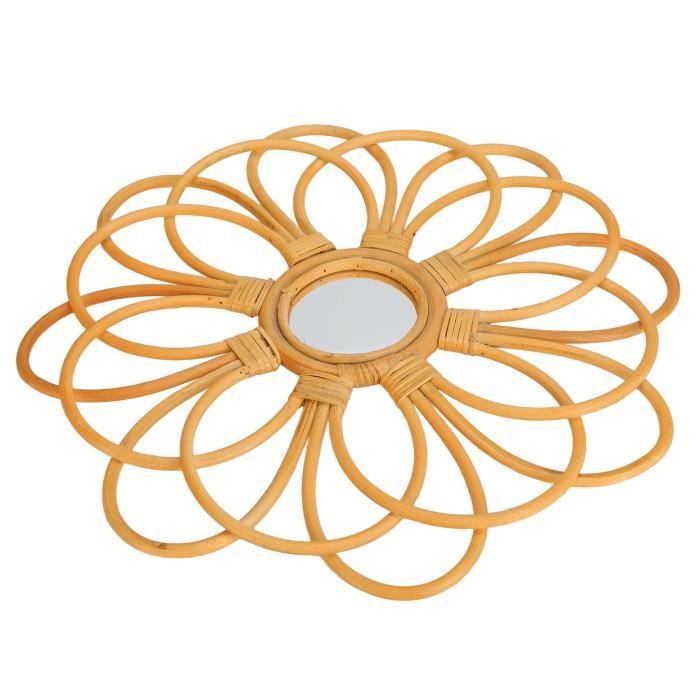 Miroir Tournesol En Rotin Naturel - 11 Pouces - Déco Murale Boho, Chambre, Salon - Cadre Rustique à Crochet