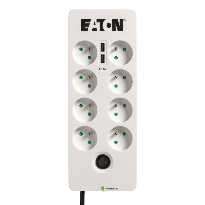 Multiprise/Parafoudre - EATON Protection Box 8 Tel@ USB FR - PB8TUF - 8 prises FR + 1 prise tel/RJ +