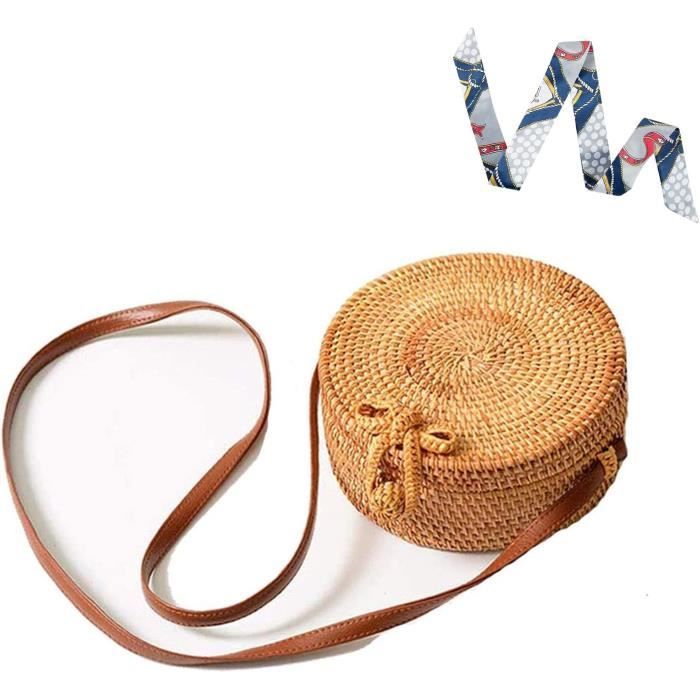 Sac Bandoulière Rotin EVEOUT - Style Bohème Avec Poignée Bambou Pour L'été