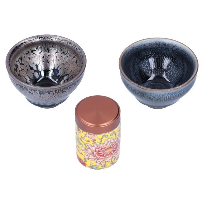 Lot De 2 Tasses à Thé En Grès - Style Asiatique, Vert/bleu/gris, 3 Parties (Occasion)