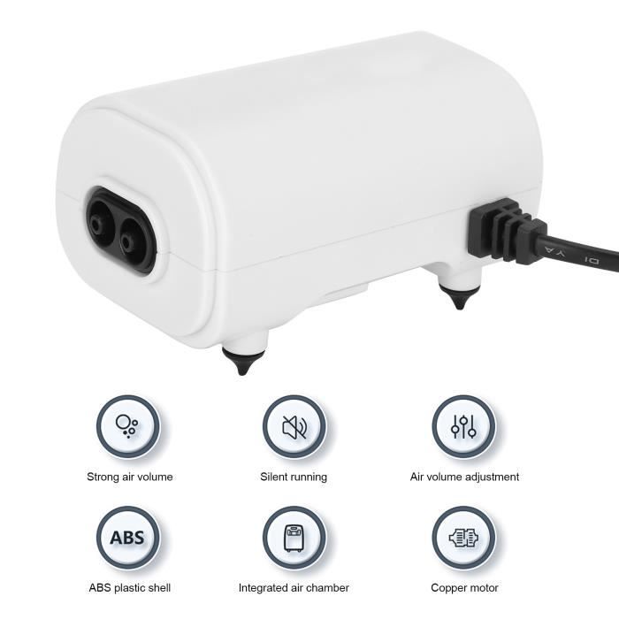 Pompe à Air Rechargeable Pour Aquarium - 2 Sorties, Batterie 2200mAh, 3W, Réglable (continu/intermittent) | Pour Pêche, Transport Poissons