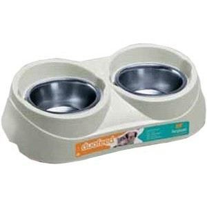 Support de gamelles - DUO FEED - Ecuelle+support duo feed 01 - Plastique et inox - 38.5 x 20 x 9 cm - Pour chat Support de gamelles - DUO FEED - Ecuelle+support duo feed 01 - Plastique et inox - 38.5 x 20 x 9 cm - Pour chat