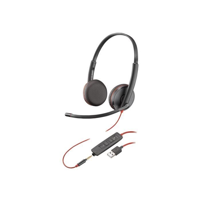 Micro-casque - filaire - USB, jack 3,5mm - HP Inc. - Poly Blackwire 3225 - 3300 Series - micro-casque - sur-oreille - filaire - Sup