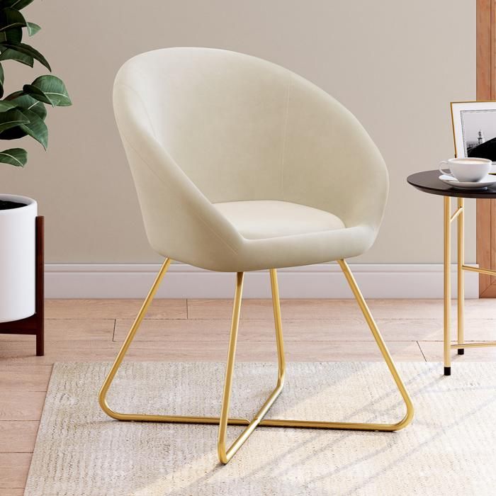 IDMARKET Fauteuil forme oeuf ANGELINA beige en velours pieds croisés dorés IDMARKET Fauteuil forme oeuf ANGELINA beige en velours pieds croisés dorés