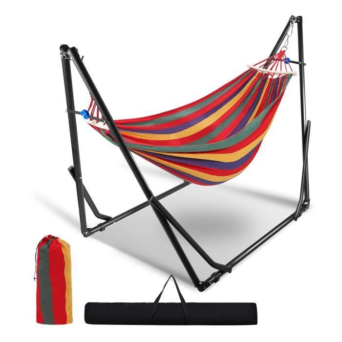 Hamac Yaheetech Avec Structure - 200kg Capacité - Longueur Réglable 310-330cm - Sac Transport Inclus