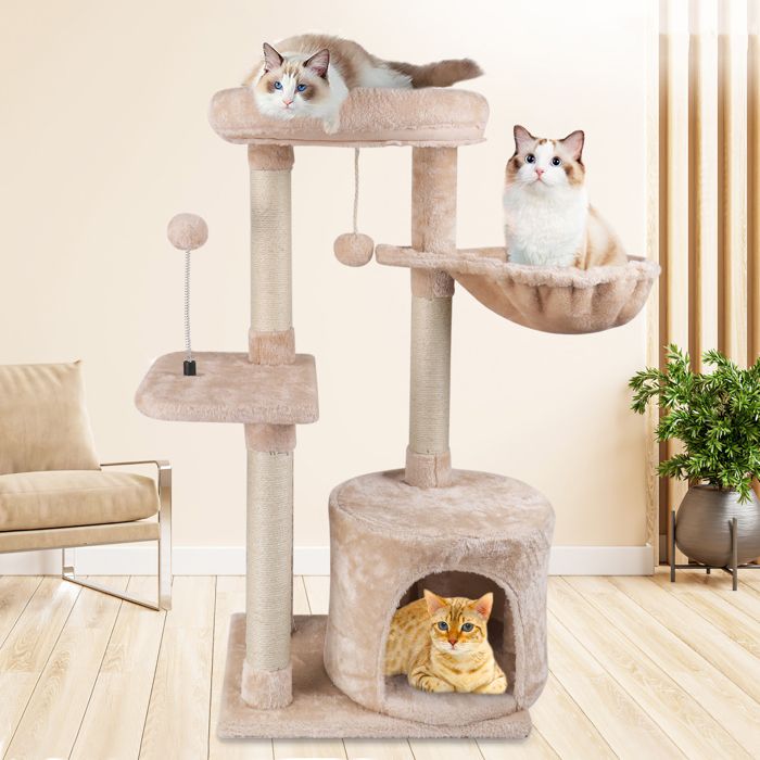 Meilleurs prix pour Arbre à Chat hauteur de 86 cm - Cadre d'escalade de Chat Planche à Gratter Jouet Boule de Cheveux Suspendu - Beige