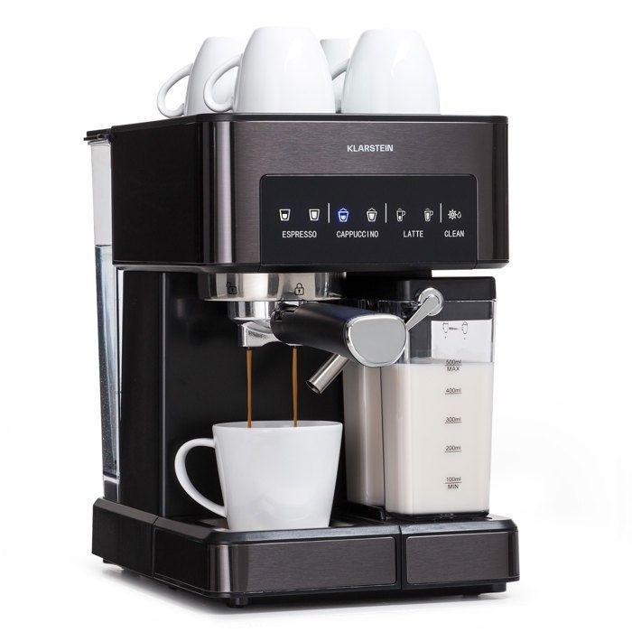 Klarstein Arabica Comfort Machine à café 1350 W 18 L Machine à expresso 20 bar Commande tactile  Mousseur de lait Noir