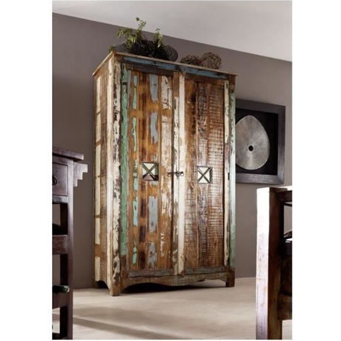 Armoire Bois massif recyclé multicolore laqué Inspiration Ethnique